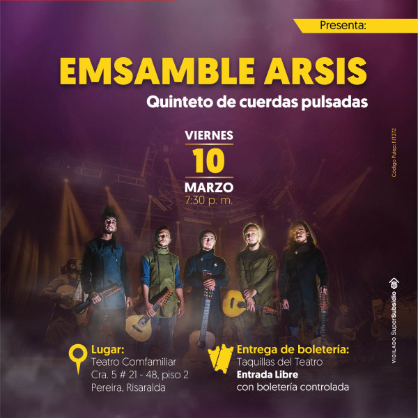 Temporada música colombiana Ensamble Arsis Quinteto de cuerdas pulsadas