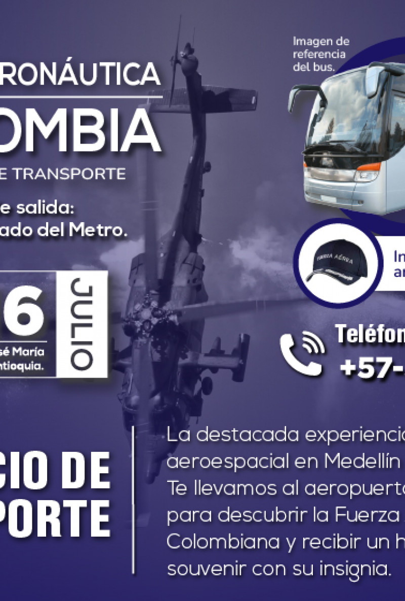 TRANSPORTE IDA - FERIA AERONÁUTICA COLOMBIA 2023 - INCLUYE SOUVENIR FAC