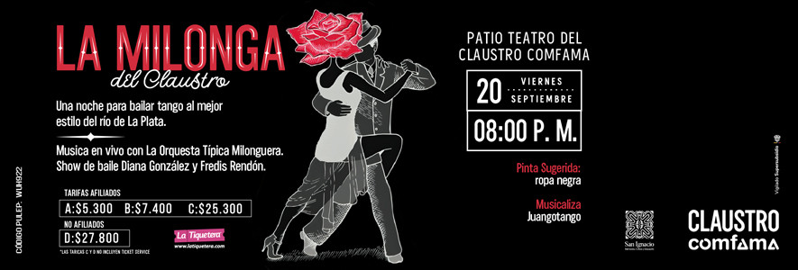 Milonga del Claustro. Una noche para bailar tango al mejor estilo del Río de La Plata.