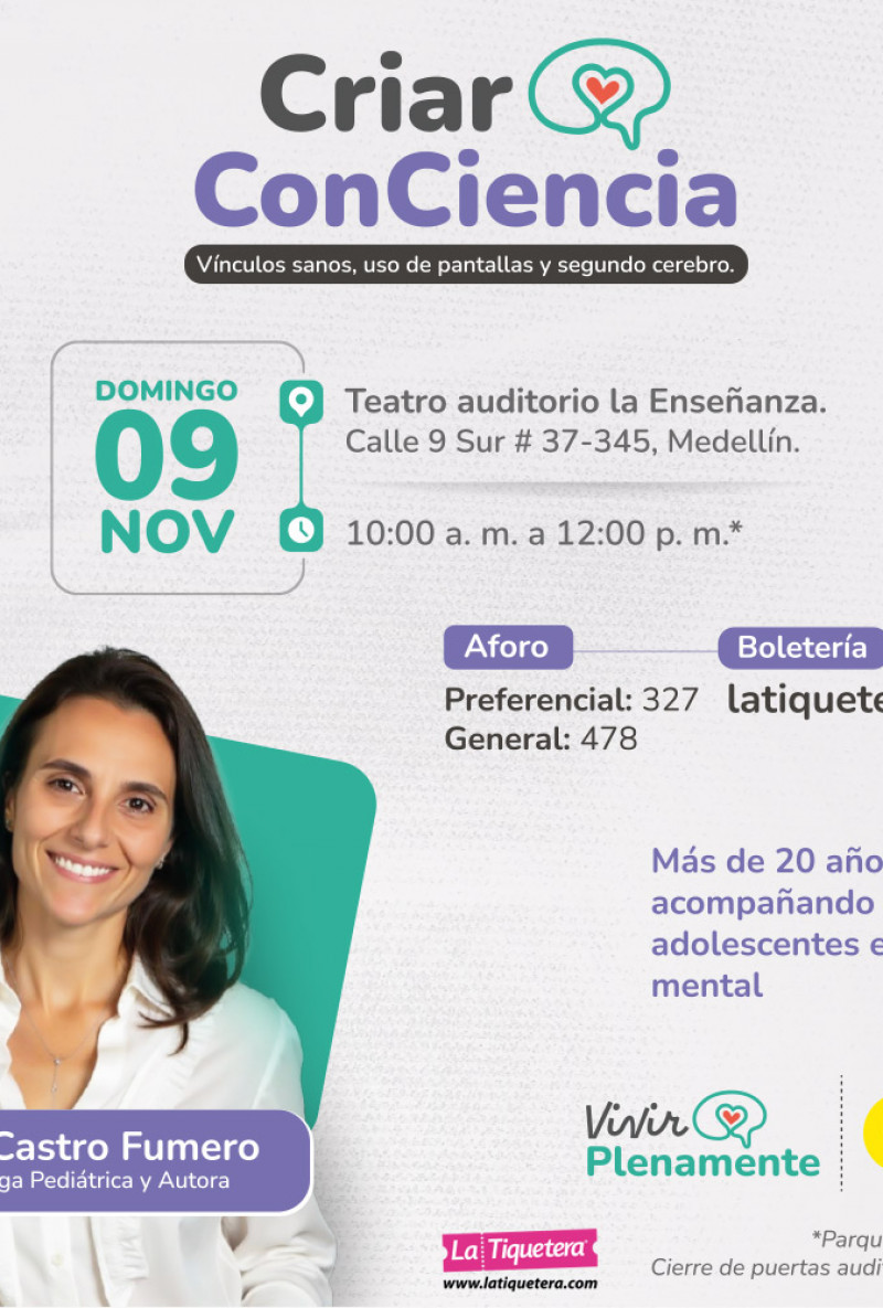 Conferencia Criar ConCiencia: Vínculos sanos, uso de pantallas y segundo cerebro - Medellín