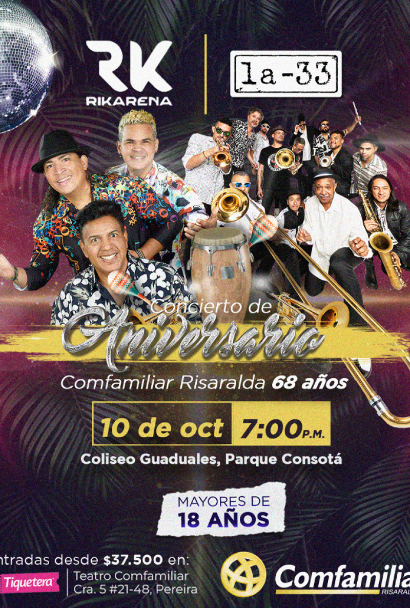 La 33 y Rikarena en el concierto de aniversario de Comfamiliar Risaralda