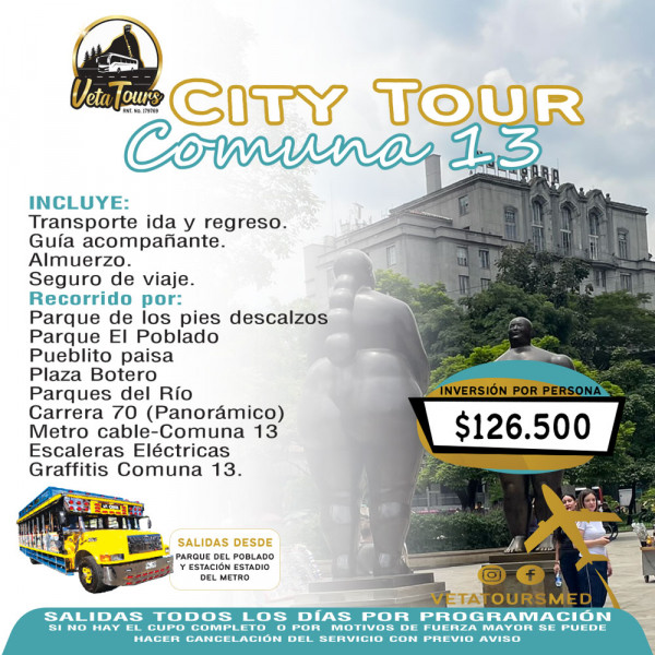 City tour Medellín + Comuna 13 City tour Medellín + Comuna 13